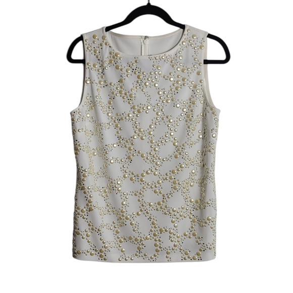 ST.JOHN Evening Ivory With Silver and Cream  Elegant Sleeveless Top Size 8 - Picture 1 of 16